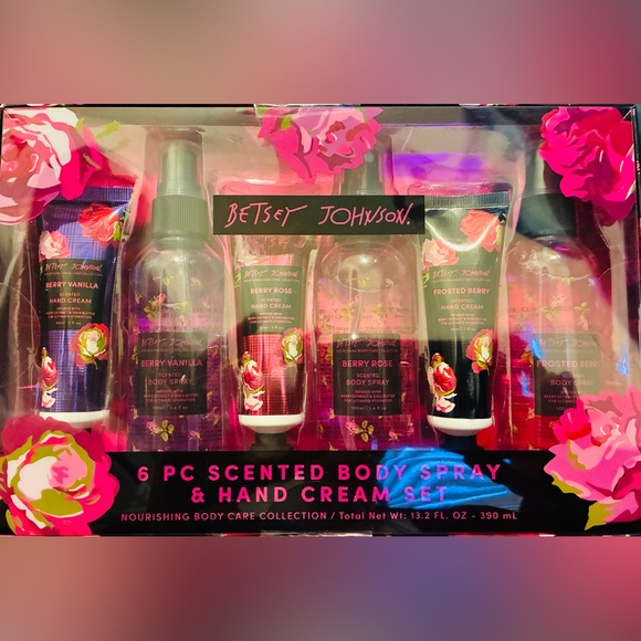 Betsey Johnson Other - Betsey Johnson Pink Floral 6-Piece Scented Body Spray & Hand Cream Set
